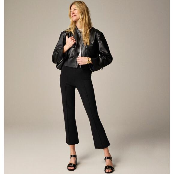J.Crew Tall Delaney Kickout Sweater Pant Stretch Knit Pintuck Black Large NWT - Picture 1 of 15